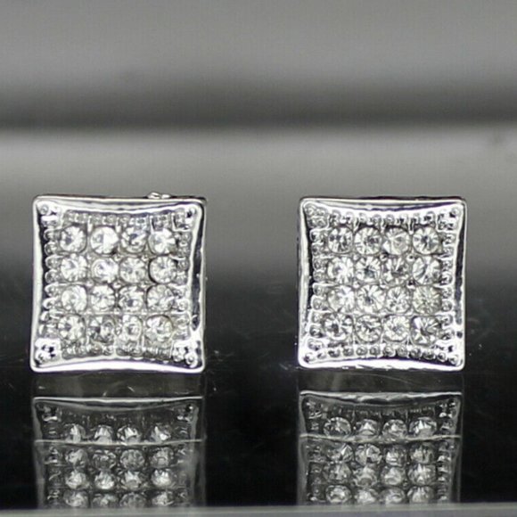 Mens Square Gold Plated Hip Hop Earrings - Picture 2 of 7